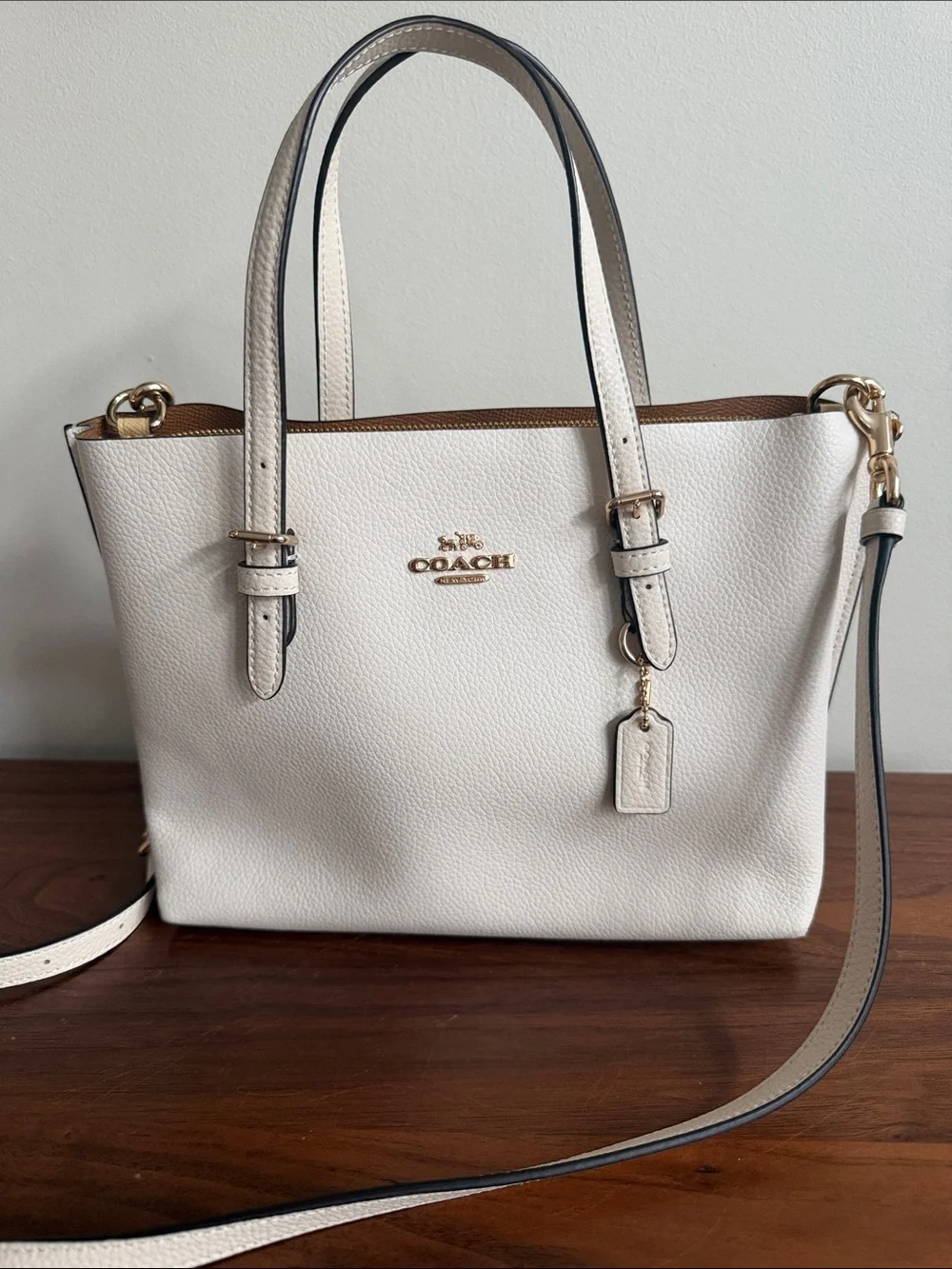 Coach C4084 Mollie Tote Bag Cream Pebble Leather Shoulder Bag with Gold Hardware